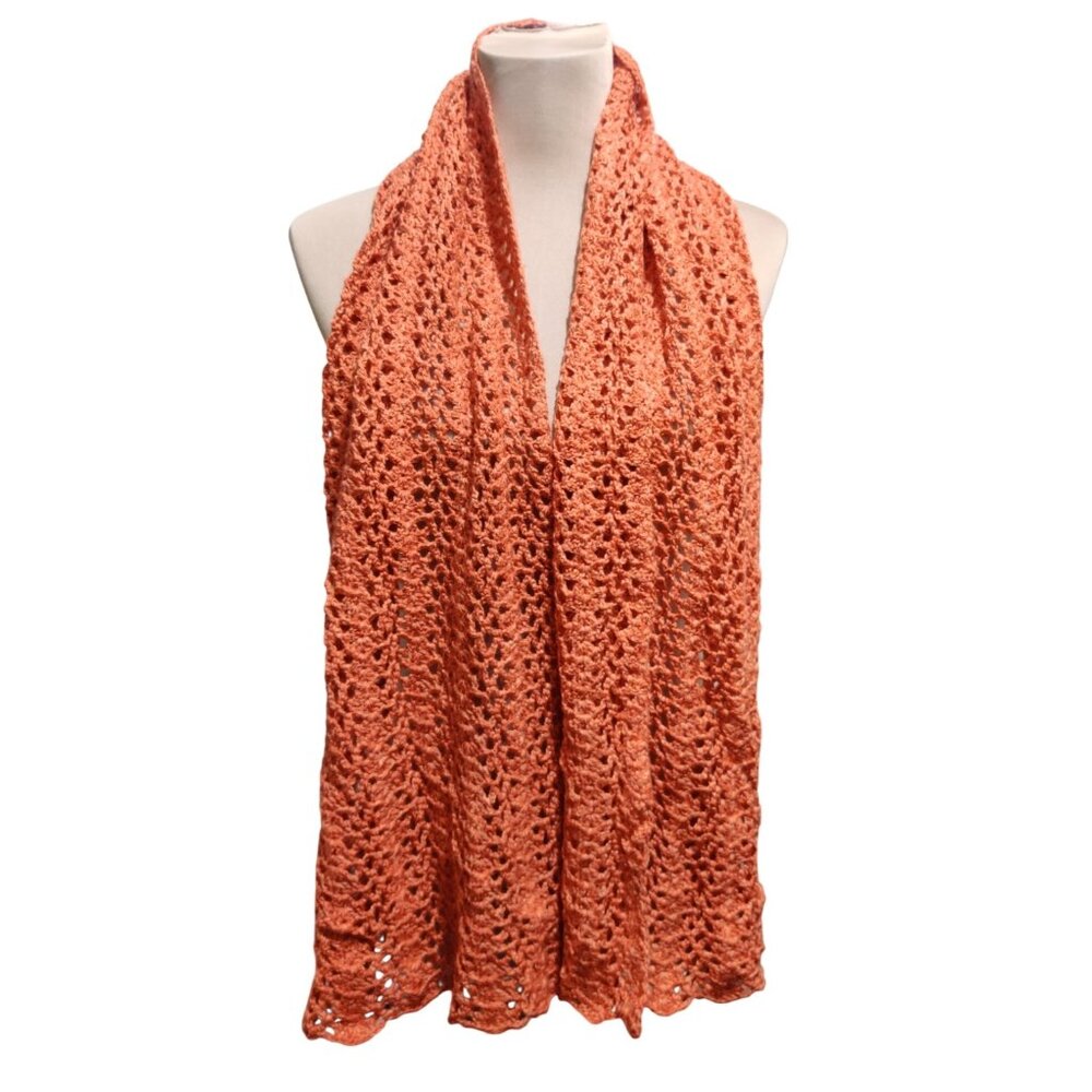 Handmade Rust Crochet Scarf Open Lace Stitch Vintage Boho Fall Festival Wrap